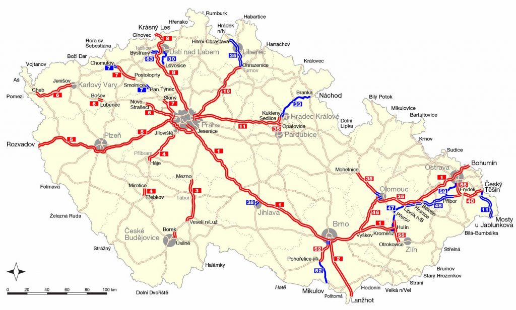 Карта платных автодорог Чехии